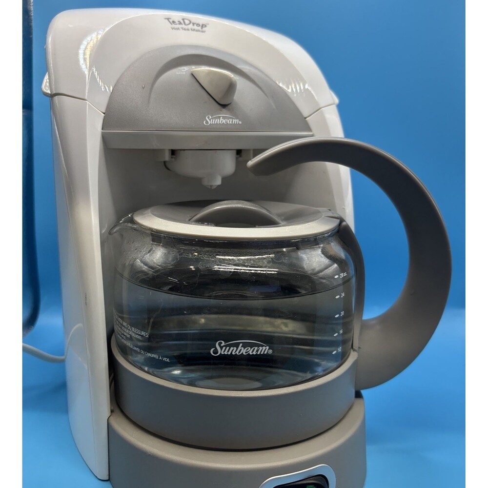 Sunbeam Tea Drop Hot Maker White Gray 28 oz Teapot Brewer Electric Kettle